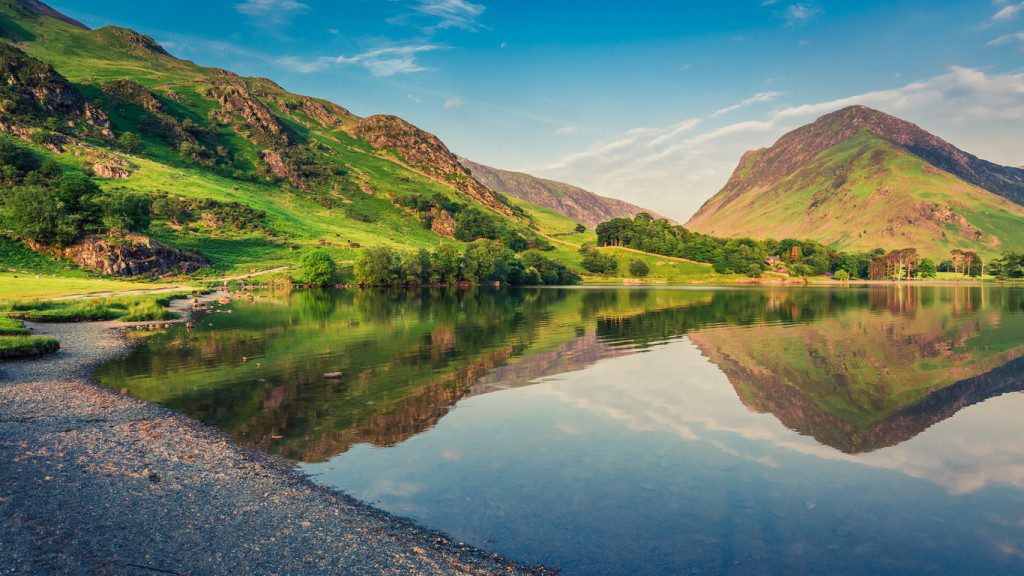 Beautiful sunset at lake in District Lake in England