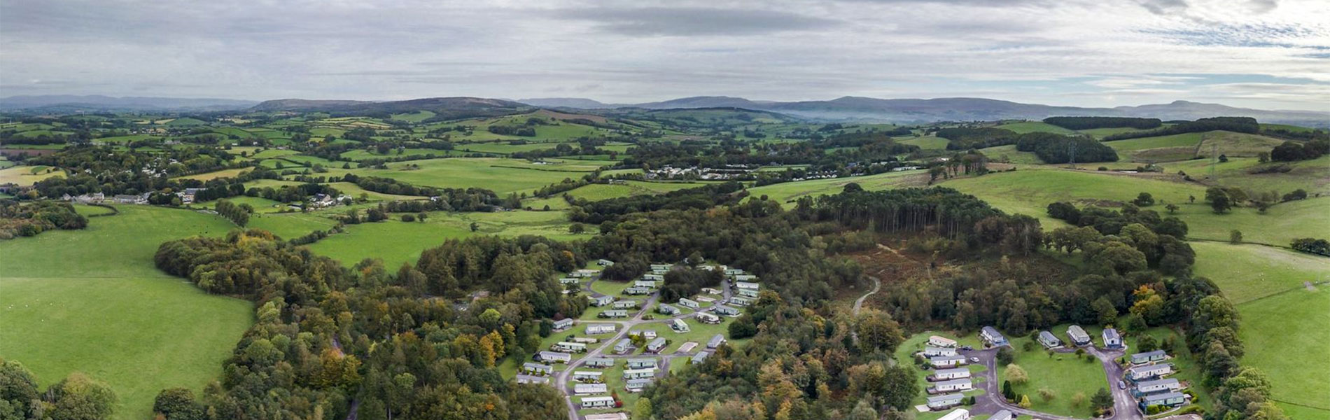 aerial view of old hall caravan park on an overcast autumnal day