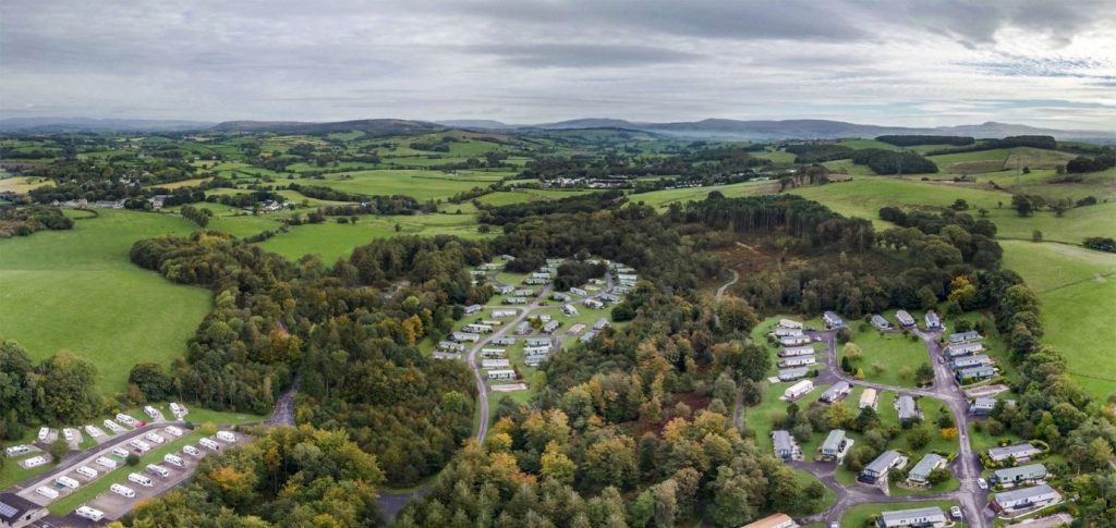 aerial view of old hall caravan park in Lancashire