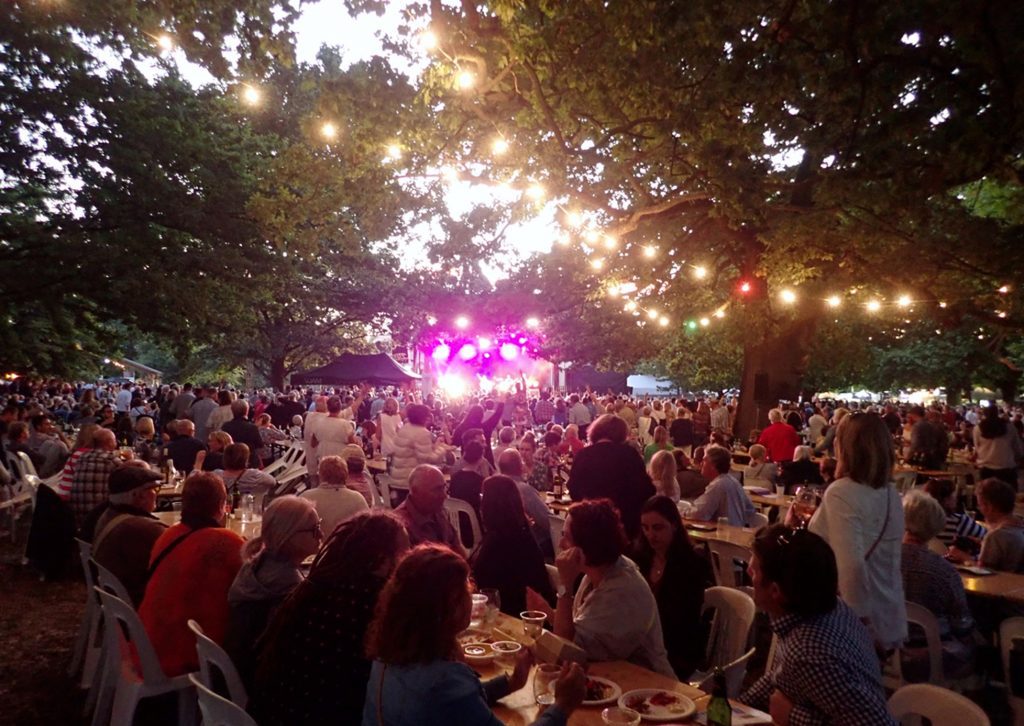 a large gathering at a concert/festival